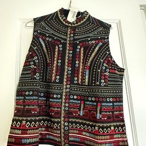 Chico's Black Multicolor Embroidered Button-Down Vest